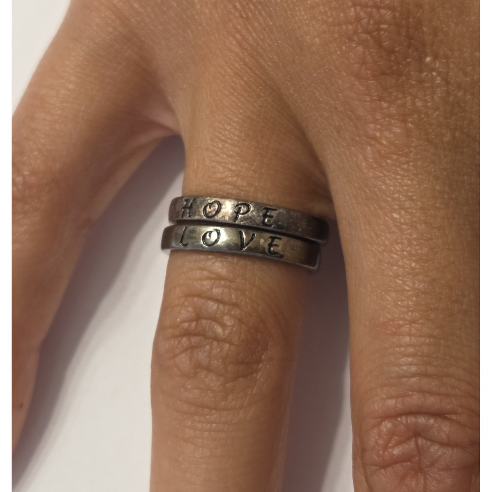 Vintage Sterling Silver Stackable Rings Inscribed‎ Hope & Love Silver 6 RJ 925